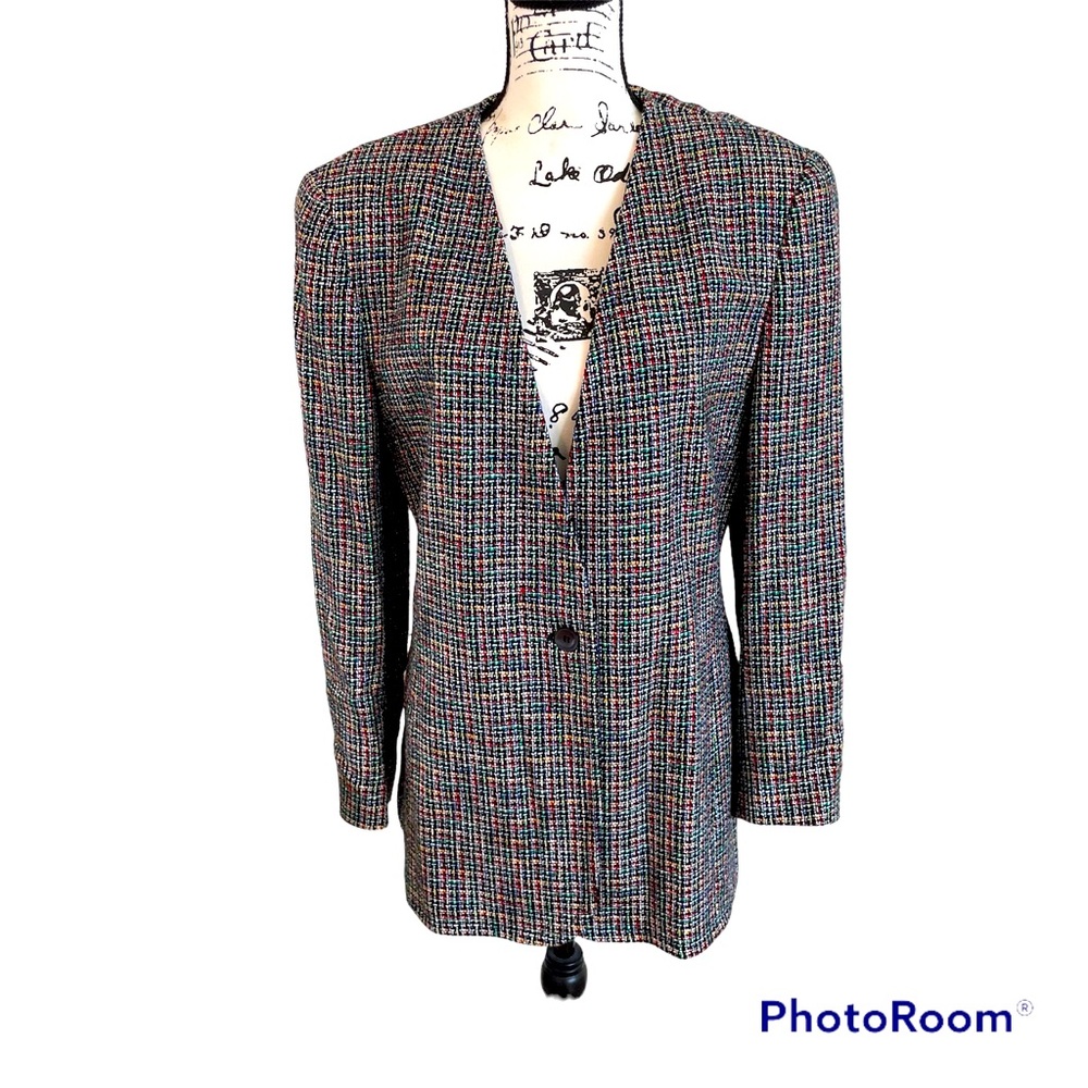 Vintage Liz Claiborne power suit blazer 80’s tweed multicolored with pockets 🔥 - Picture 1 of 11